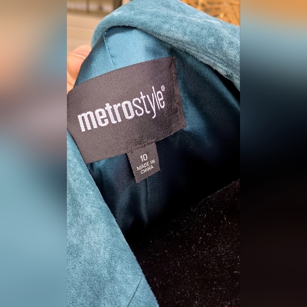 Vintage Metro Style Teal Suede Leather Women's Jacket_10 - Picture 4 of 5